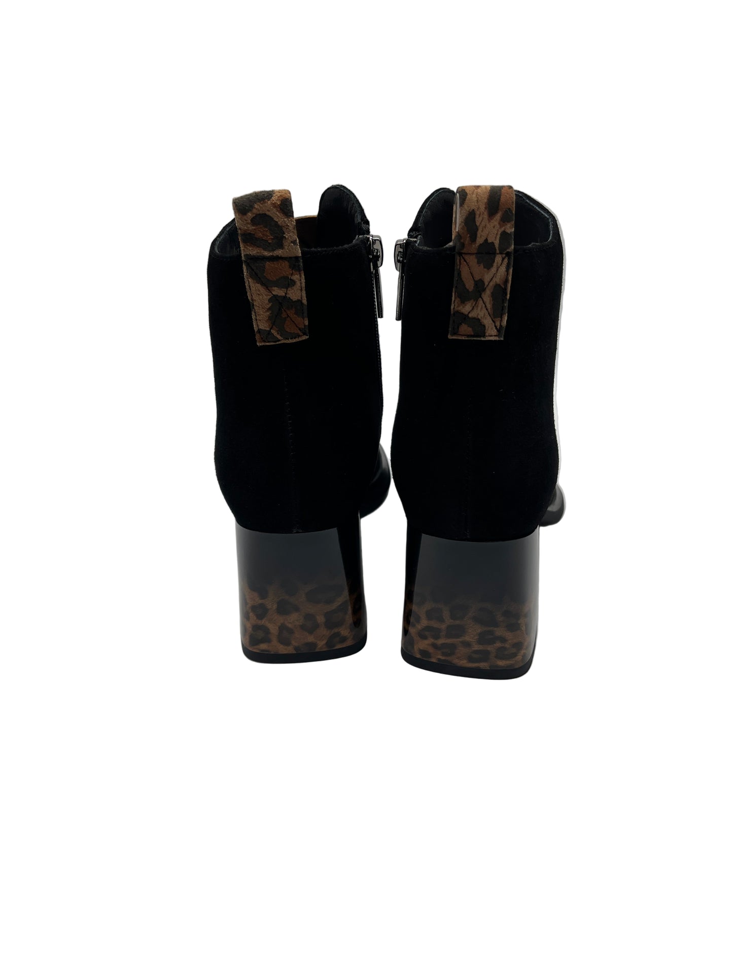 Loretta Vitale C6911 Black Suede Ankle Boots with Leopard Heel