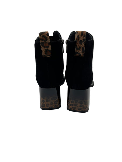 Loretta Vitale C6911 Black Suede Ankle Boots with Leopard Heel