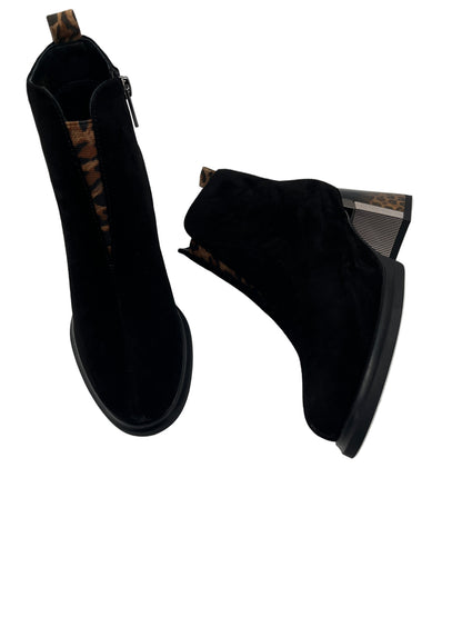 Loretta Vitale C6911 Black Suede Ankle Boots with Leopard Heel
