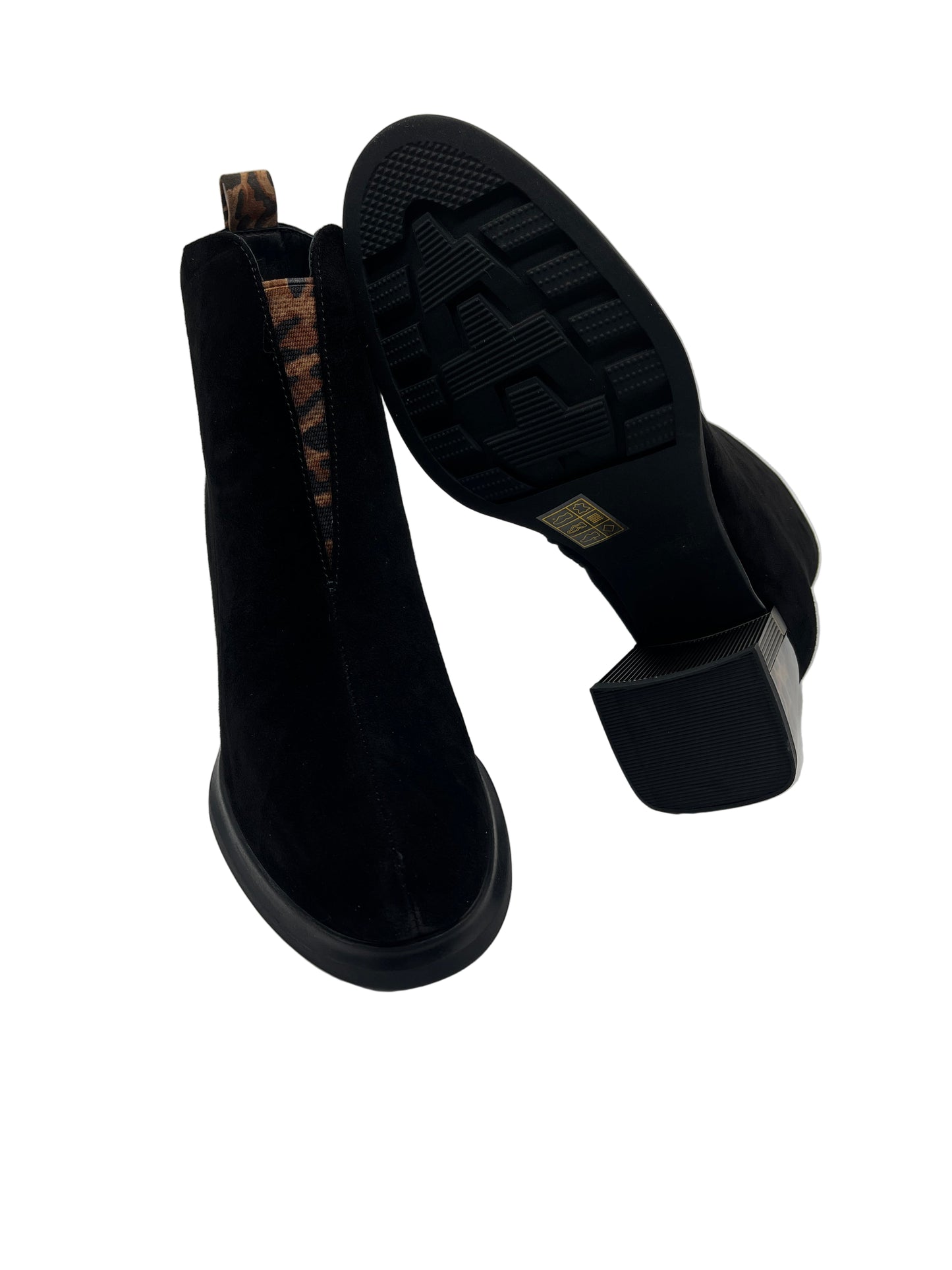 Loretta Vitale C6911 Black Suede Ankle Boots with Leopard Heel
