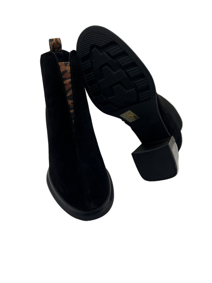 Loretta Vitale C6911 Black Suede Ankle Boots with Leopard Heel