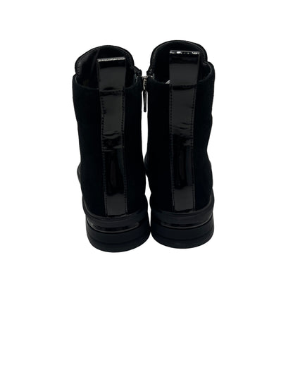 Loretta Vitale C3896 Black Ankle Boots with Patent Toe & Chain Detail