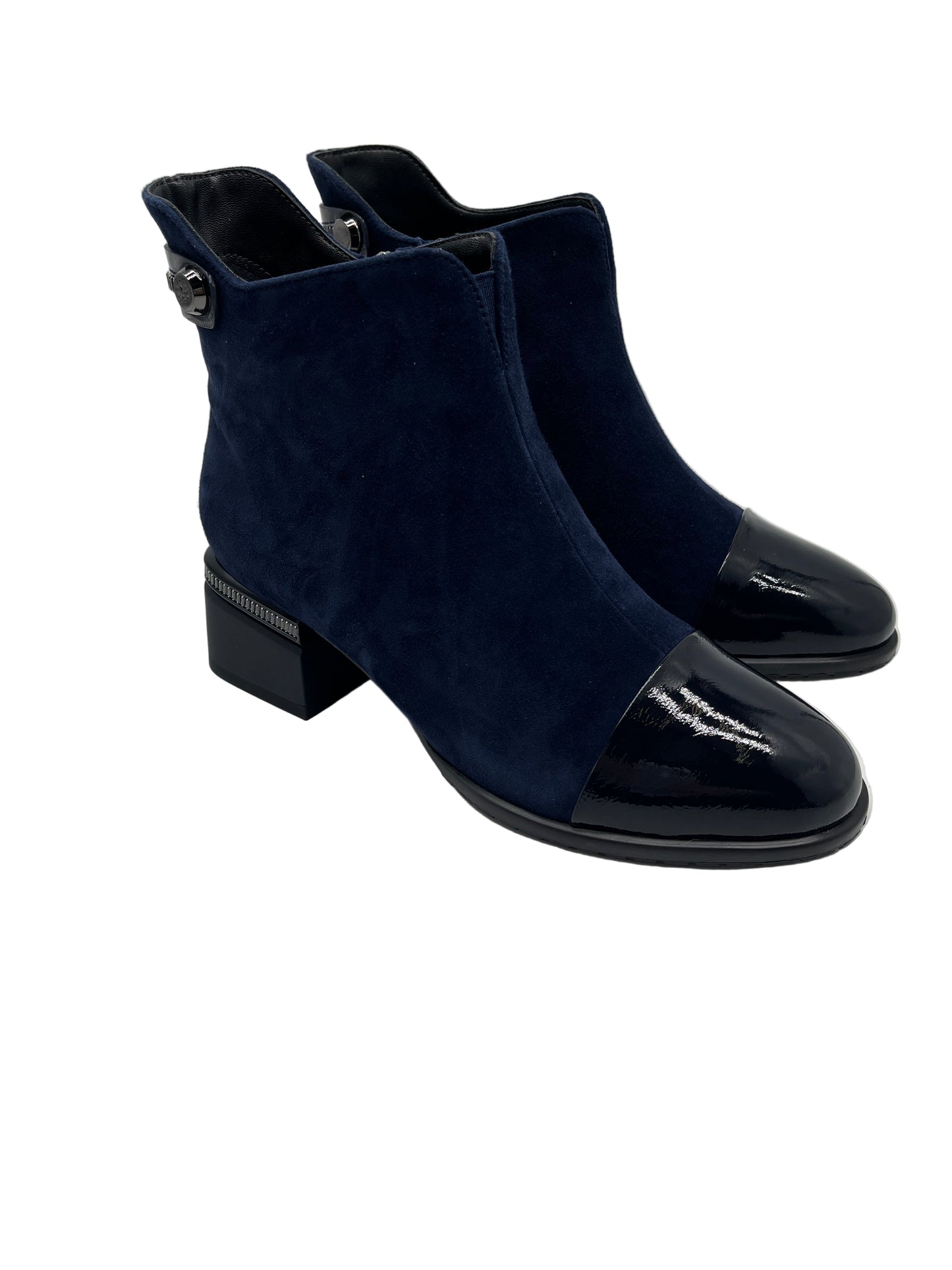 Loretta Vitale C3865C Navy Suede Ankle Boots with Patent Toe