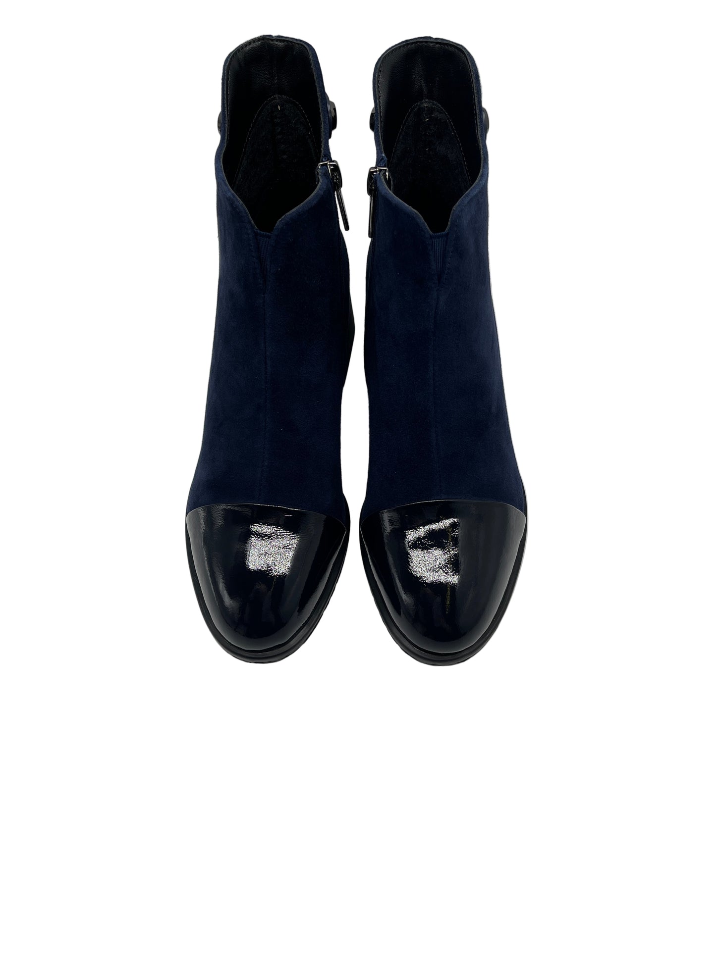 Loretta Vitale C3865C Navy Suede Ankle Boots with Patent Toe