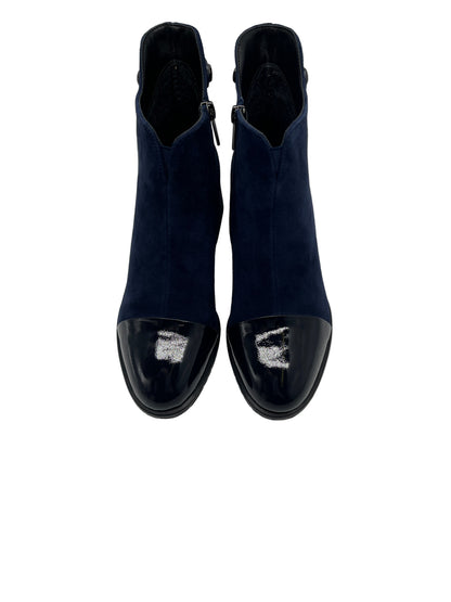 Loretta Vitale C3865C Navy Suede Ankle Boots with Patent Toe