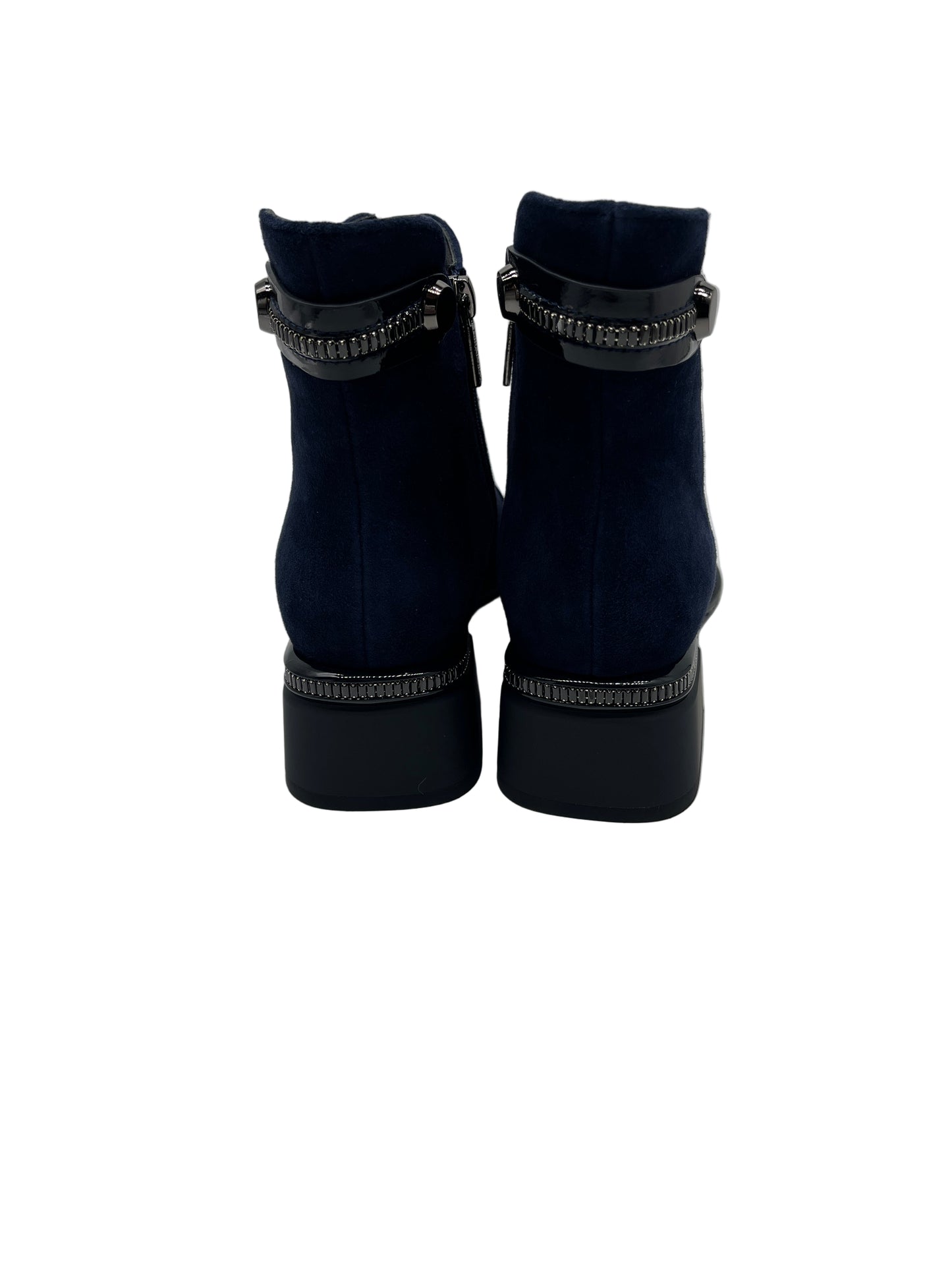 Loretta Vitale C3865C Navy Suede Ankle Boots with Patent Toe