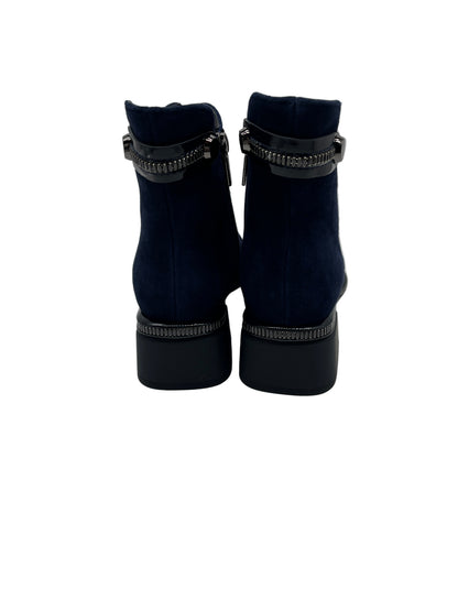 Loretta Vitale C3865C Navy Suede Ankle Boots with Patent Toe