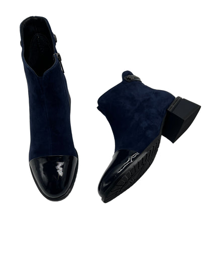 Loretta Vitale C3865C Navy Suede Ankle Boots with Patent Toe