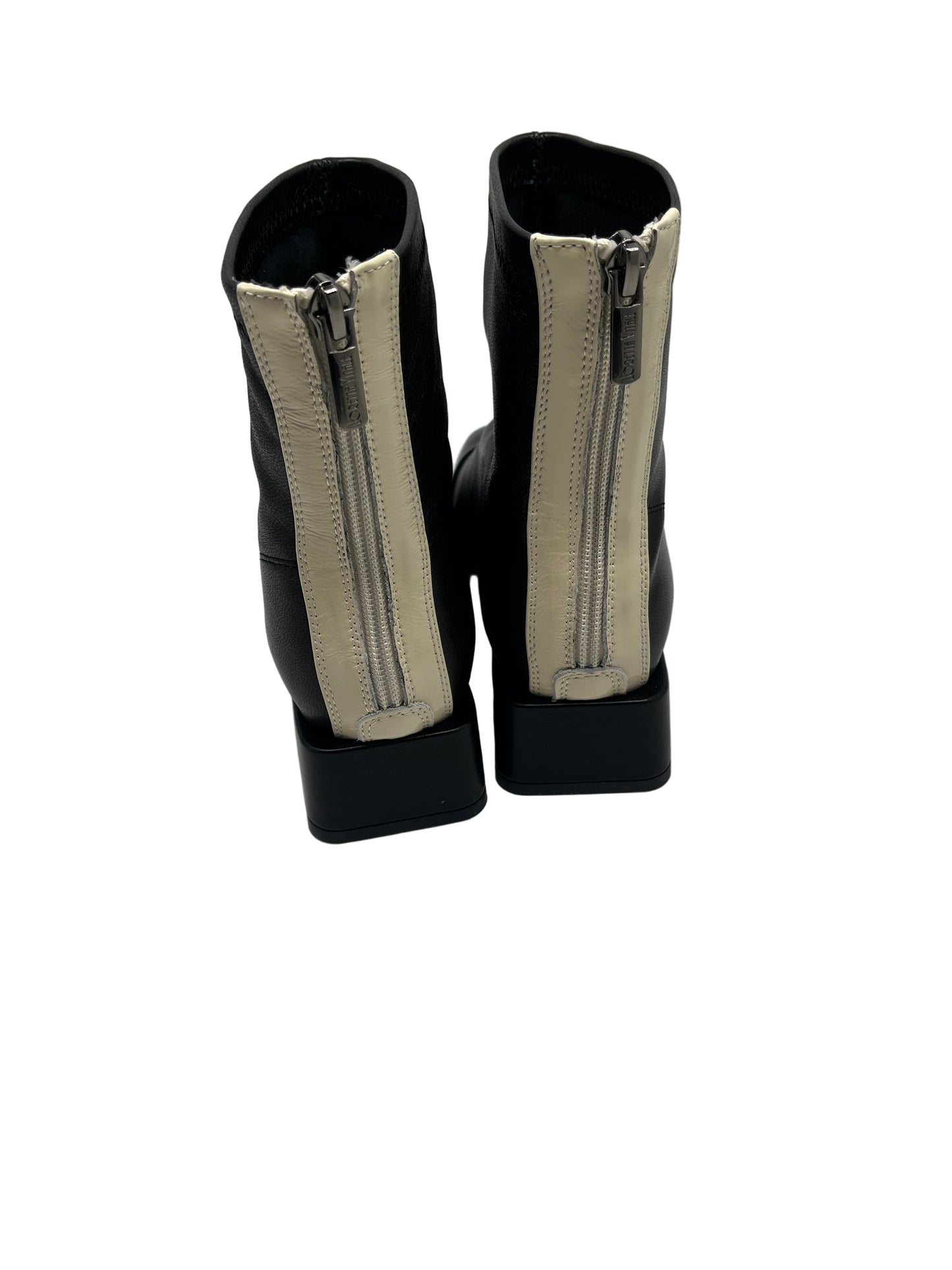 Loretta Vitale W5328B Black Ankle Boots with Cream Stripe & Back Zip