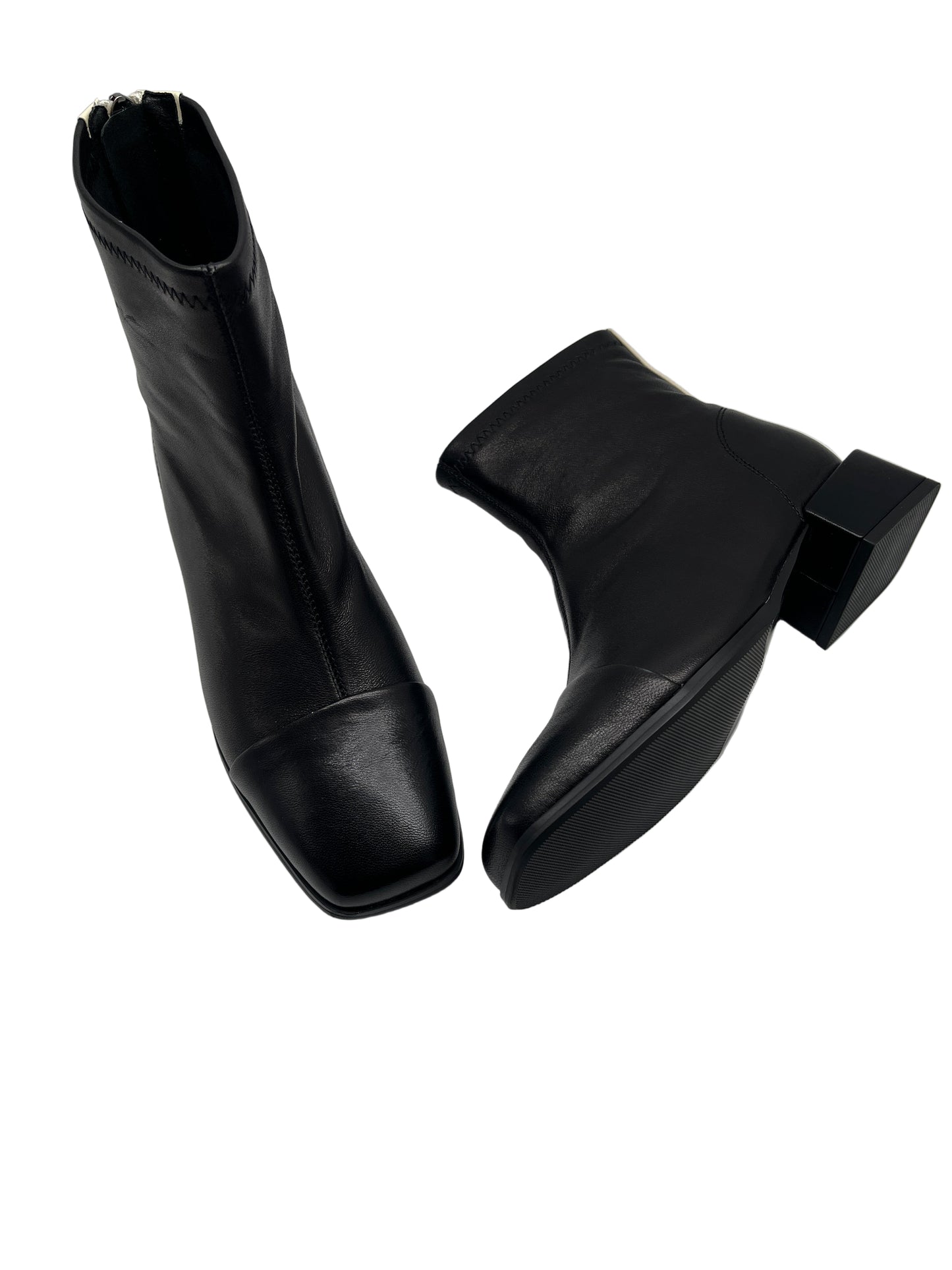 Loretta Vitale W5328B Black Ankle Boots with Cream Stripe & Back Zip