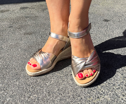 Gabor Comfort 62.712.82 G Fit Gold Wedge Sandals with Slingback Strap