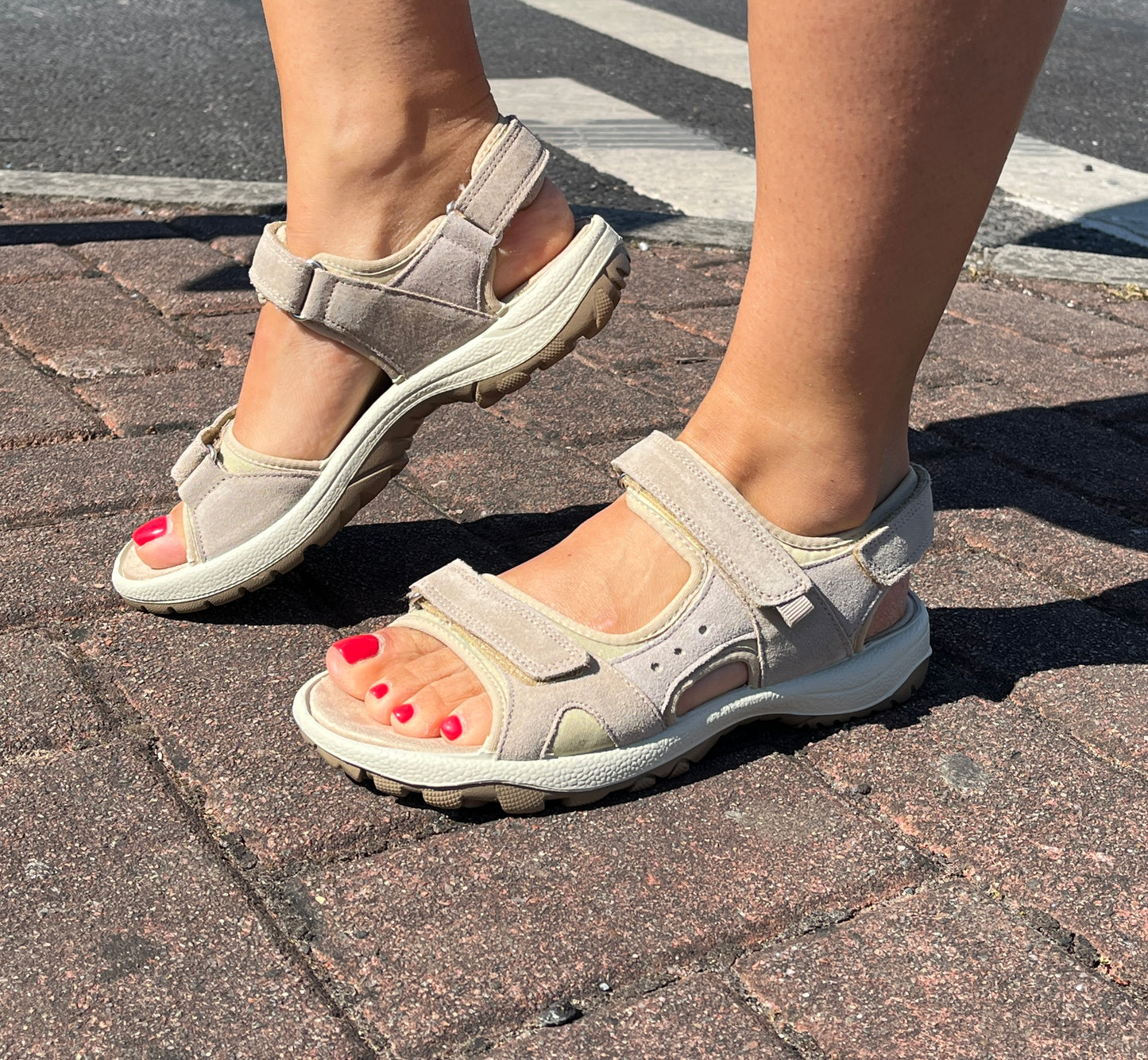 Rohde 5380 14 Natural Beige Velcro Sandals with Slingback Strap