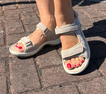 Rohde 5380 14 Natural Beige Velcro Sandals with Slingback Strap