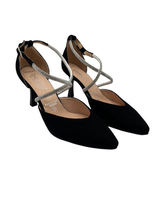 Bioeco by Arka 4216 0026+1430+1661 G Fit Black Suede Heels with Diamonte Straps