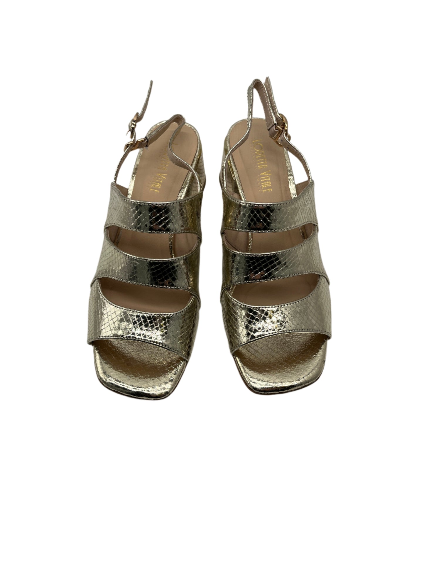 Loretta Vitale C3829 Gold Block Heel Slingback Sandals