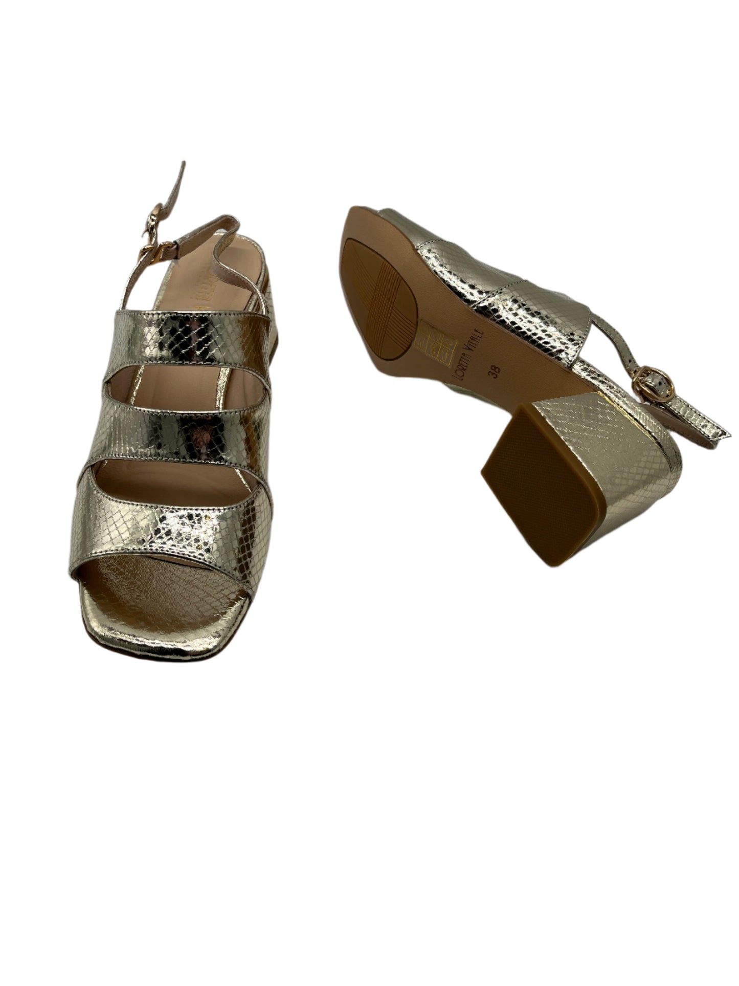 Loretta Vitale C3829 Gold Block Heel Slingback Sandals
