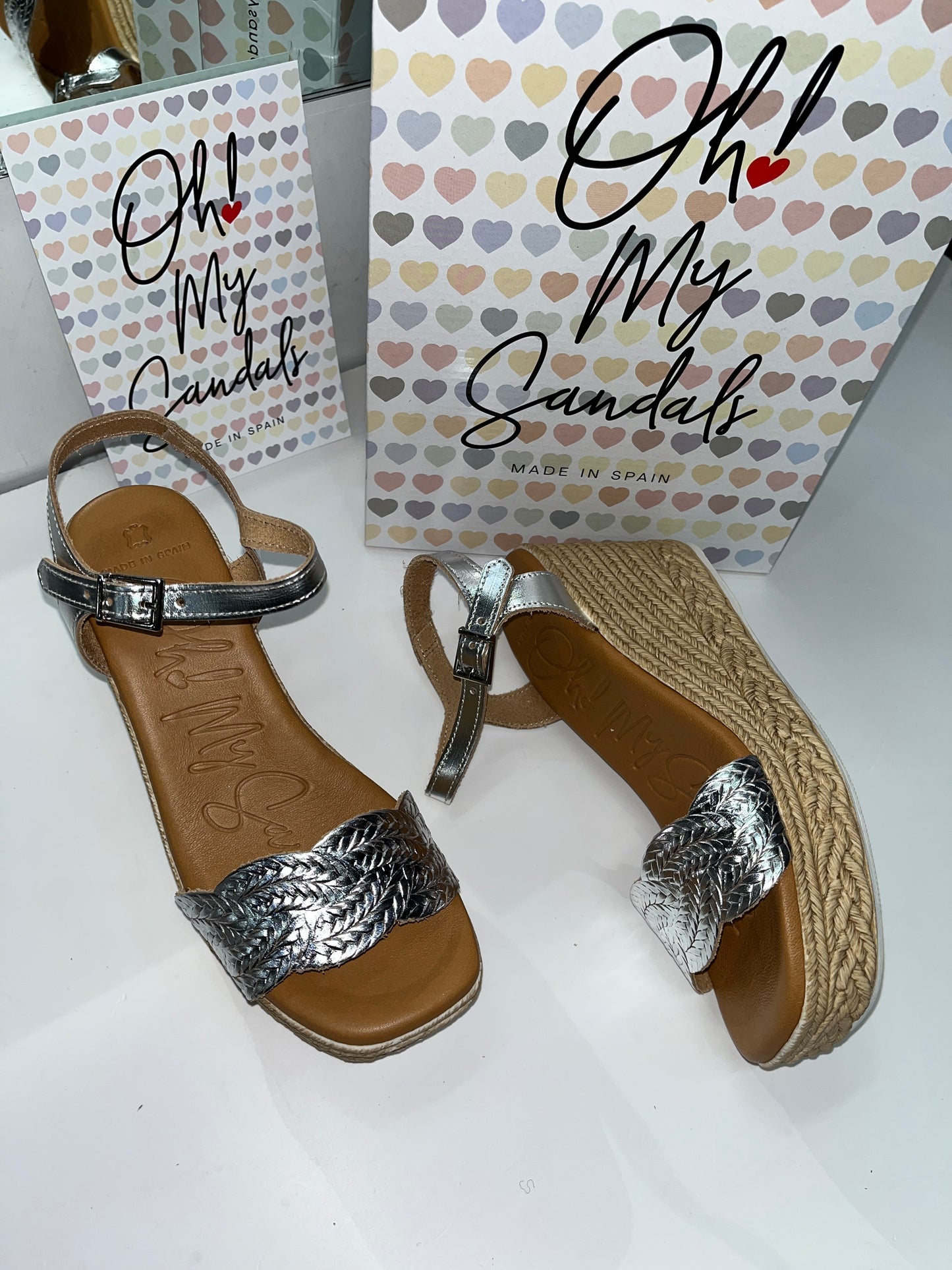 Oh My Sandals 5461 Silver Weave Wedge Sandals