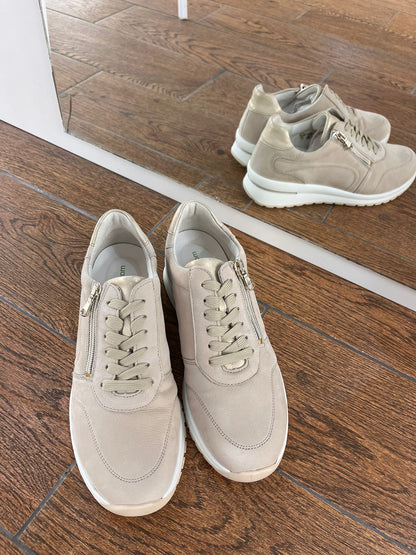 Waldlaufer 928002 201 095 H Inessa H Fit Beige Nubuck & Light Gold Trainers with Zip