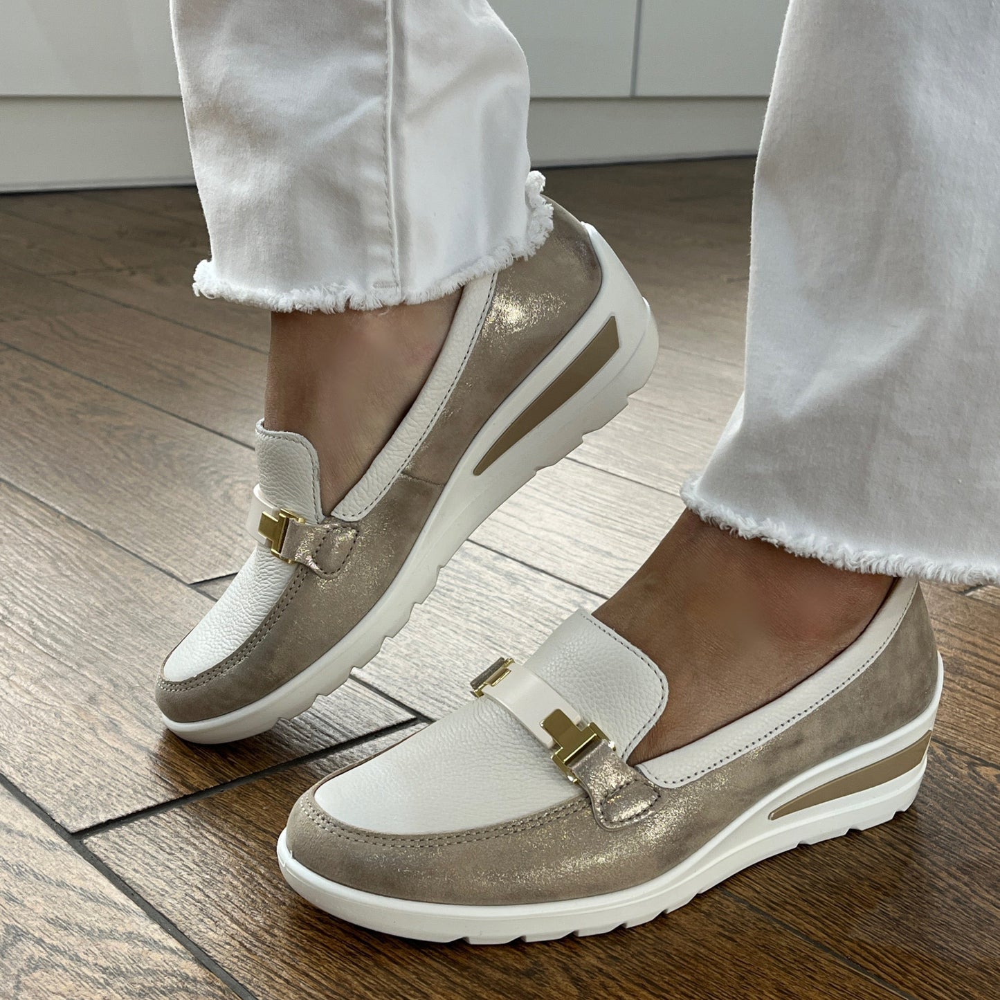 Ara 12-50630 05 Zurich 2.0 H Fit Cream & Beige Metallic Slip On Shoes