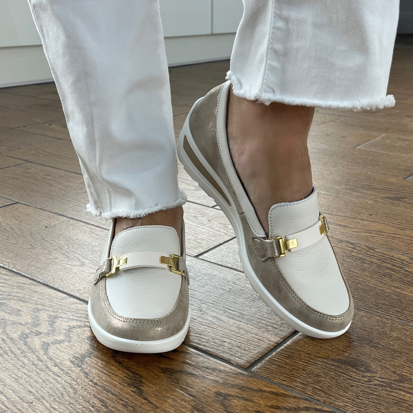 Ara 12-50630 05 Zurich 2.0 H Fit Cream & Beige Metallic Slip On Shoes