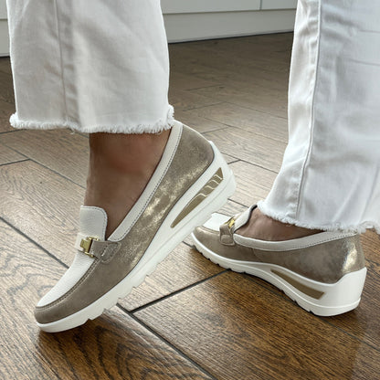 Ara 12-50630 05 Zurich 2.0 H Fit Cream & Beige Metallic Slip On Shoes