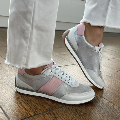 Ara 12-50904 04 Portofino G Fit Silver Metallic & Pink Trainers