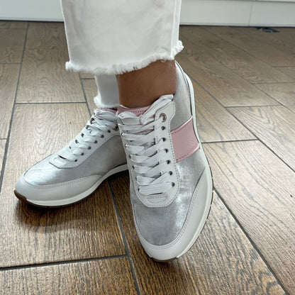 Ara 12-50904 04 Portofino G Fit Silver Metallic & Pink Trainers