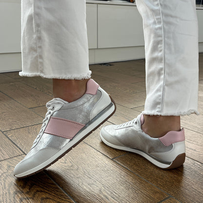 Ara 12-50904 04 Portofino G Fit Silver Metallic & Pink Trainers