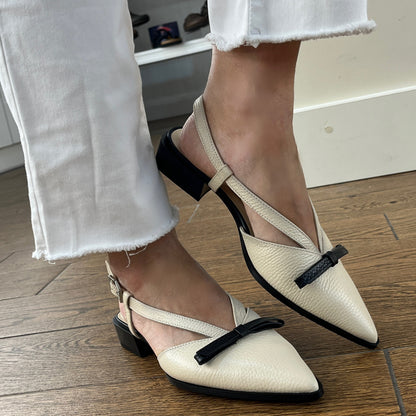 Hispanitas BHV264858 Butter & Black Slingback Shoes with Black Bow