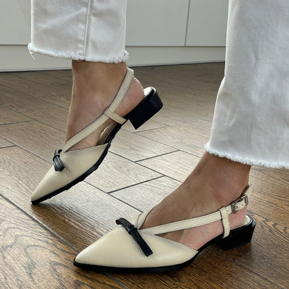 Hispanitas BHV264858 Butter & Black Slingback Shoes with Black Bow