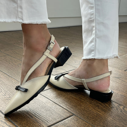 Hispanitas BHV264858 Butter & Black Slingback Shoes with Black Bow