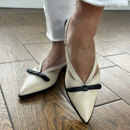 Hispanitas BHV264858 Butter & Black Slingback Shoes with Black Bow