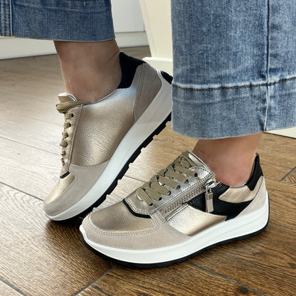 Ara 12-25112 08 New York H Fit Beige Metallic & Black Sneakers