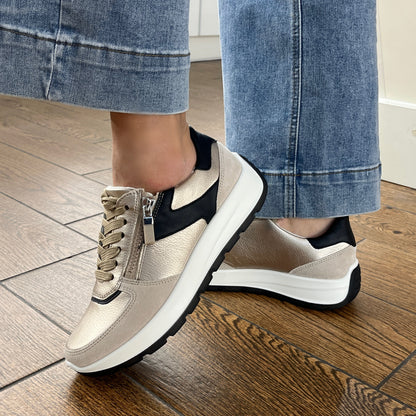 Ara 12-25112 08 New York H Fit Beige Metallic & Black Sneakers