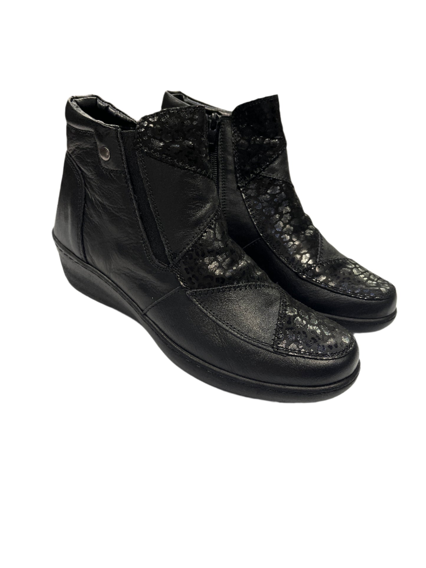 The Shoe Parlour by Phelan's Shoes 330-18 Black Leather/Patent Mix Elastic Side Ankle Boots