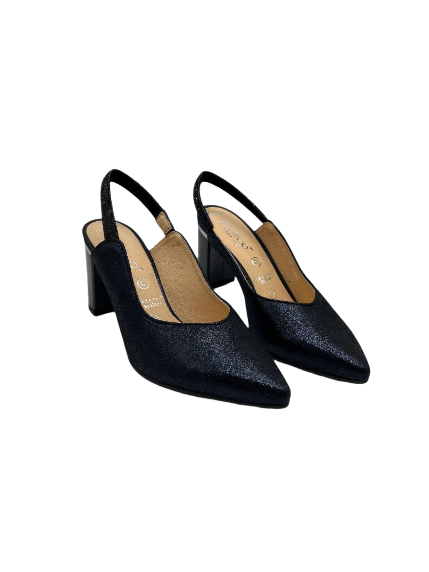 Bioeco by Arka 4186 2558+1290 Navy Shimmer Block Heels with Slingback Strap