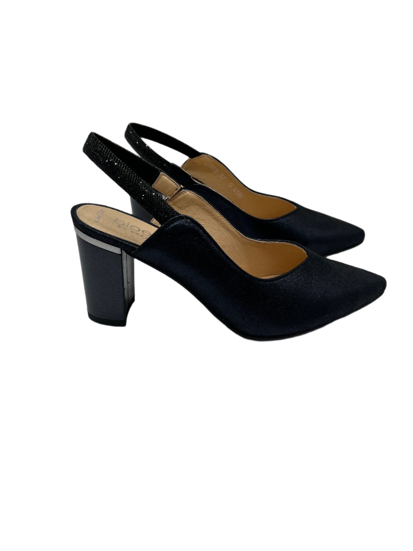 Bioeco by Arka 4186 2558+1290 Navy Shimmer Block Heels with Slingback Strap
