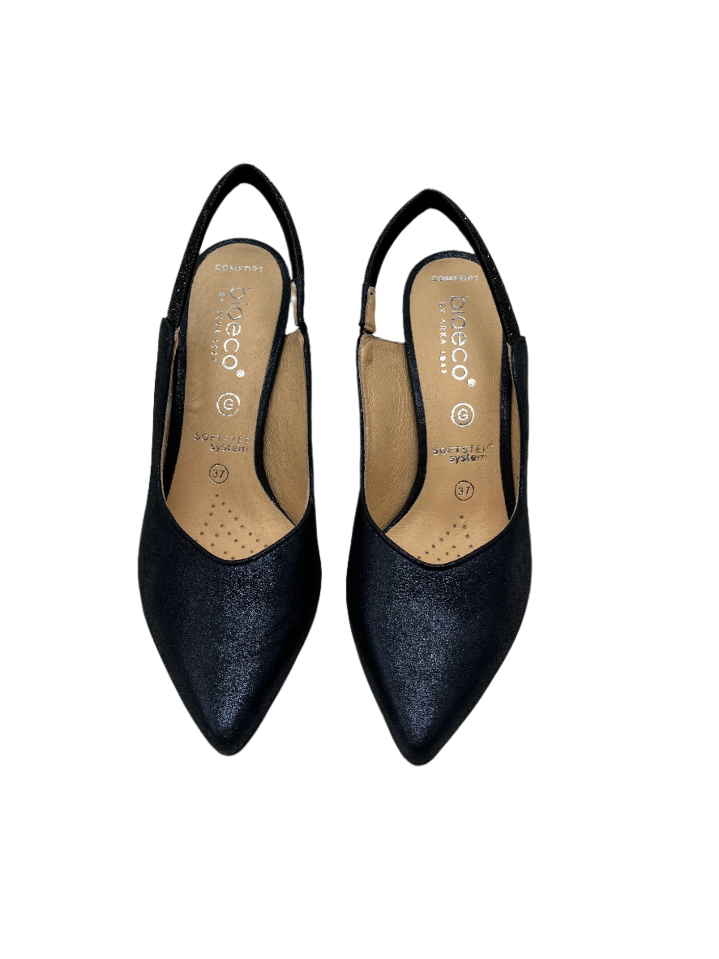 Bioeco by Arka 4186 2558+1290 Navy Shimmer Block Heels with Slingback Strap