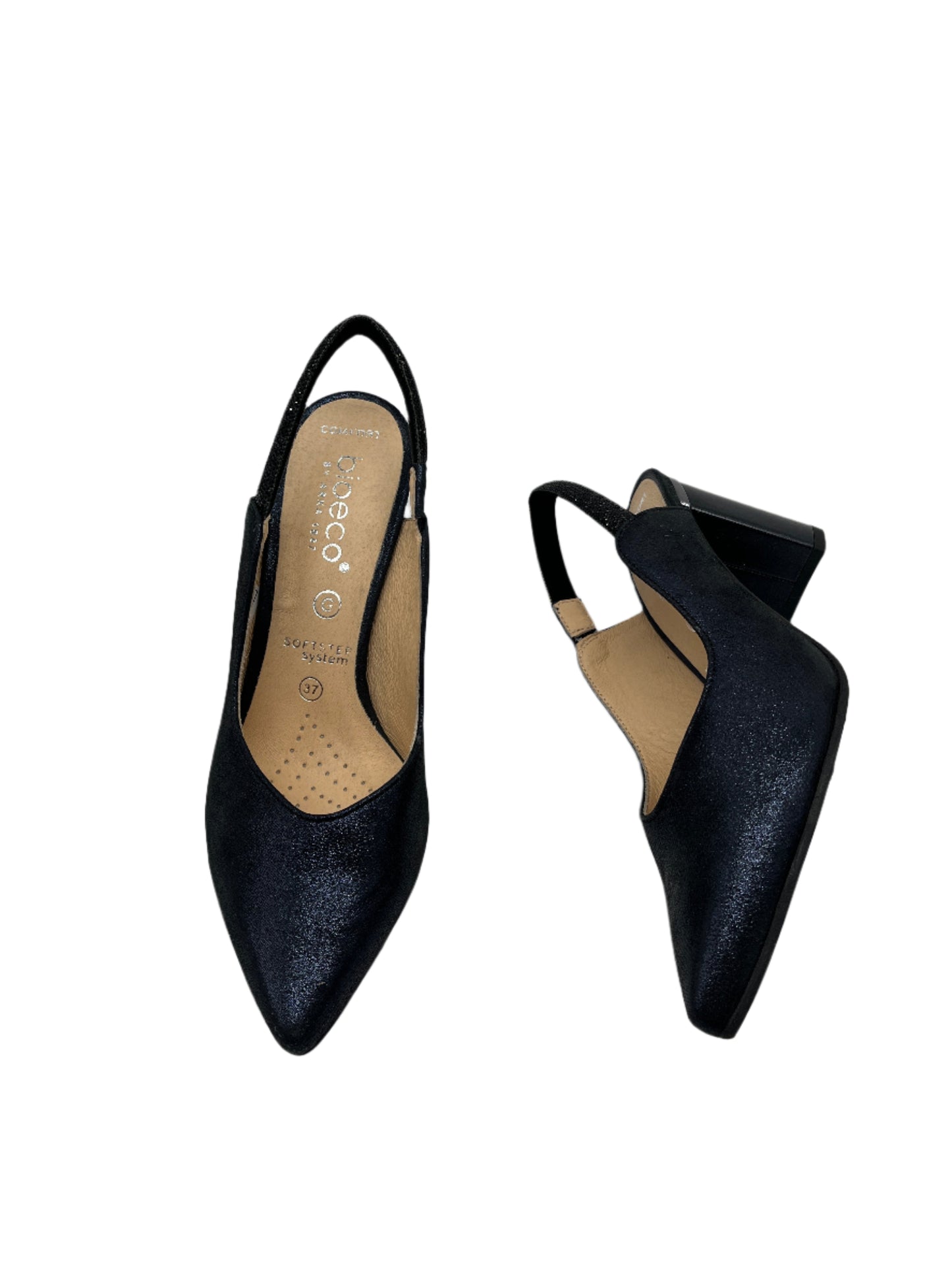 Bioeco by Arka 4186 2558+1290 Navy Shimmer Block Heels with Slingback Strap