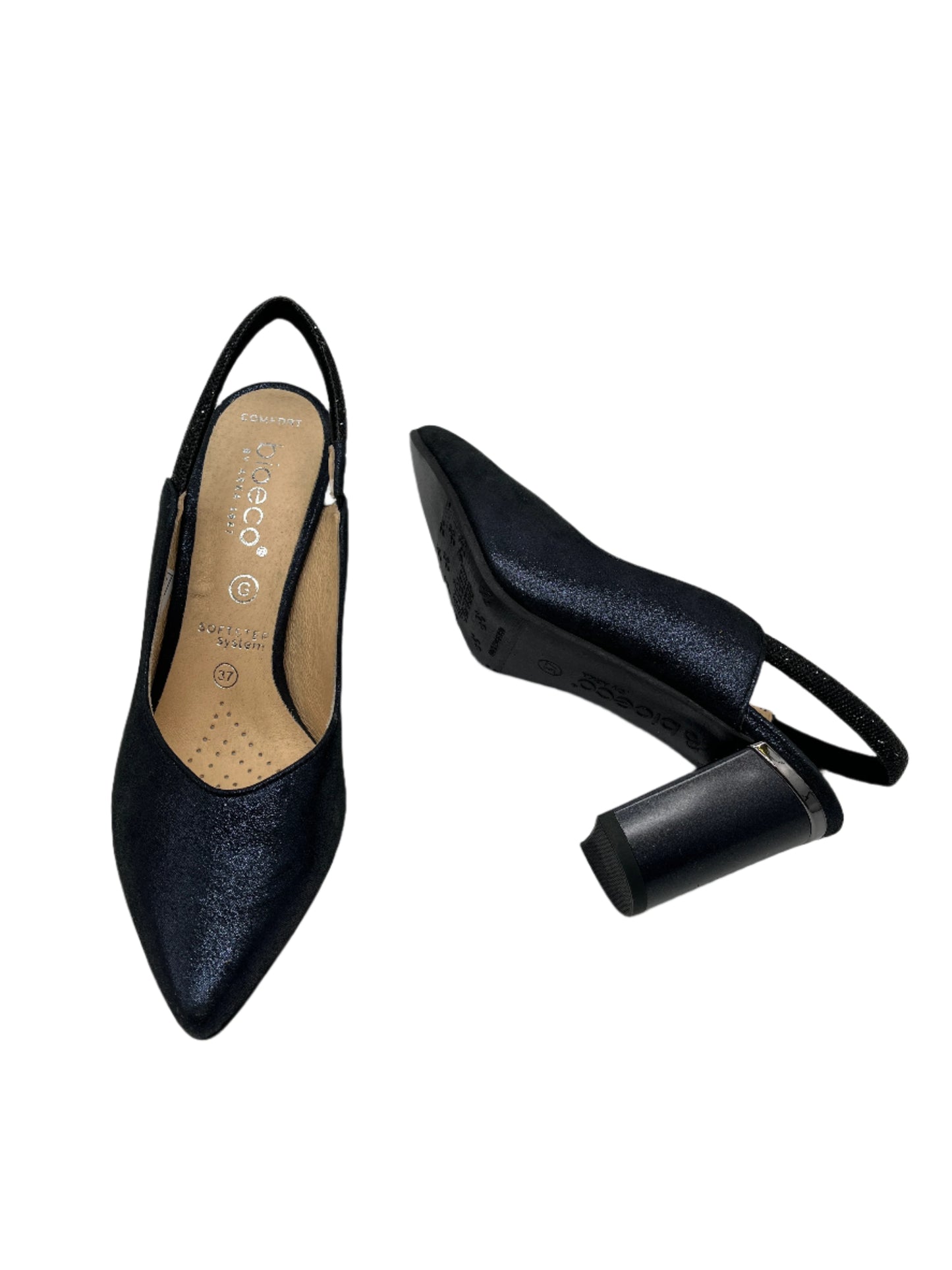 Bioeco by Arka 4186 2558+1290 Navy Shimmer Block Heels with Slingback Strap