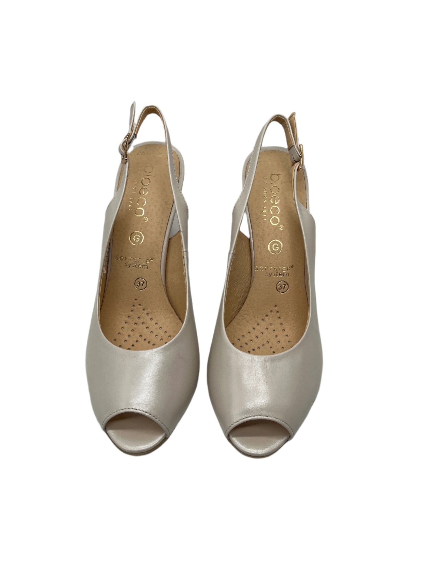 Bioeco by Arka 4180 2380+1315 Pearl Leather Heels with Slingback Strap & Peep Toe
