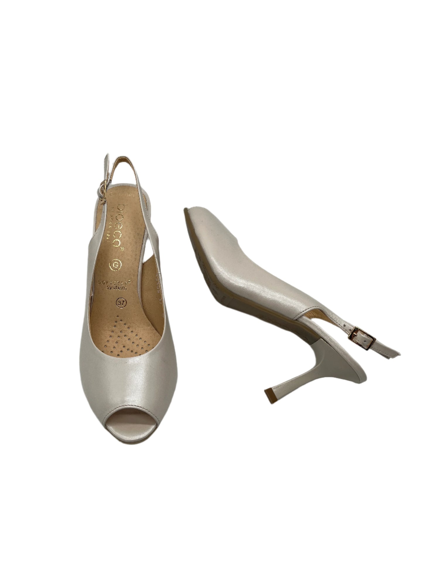 Bioeco by Arka 4180 2380+1315 Pearl Leather Heels with Slingback Strap & Peep Toe