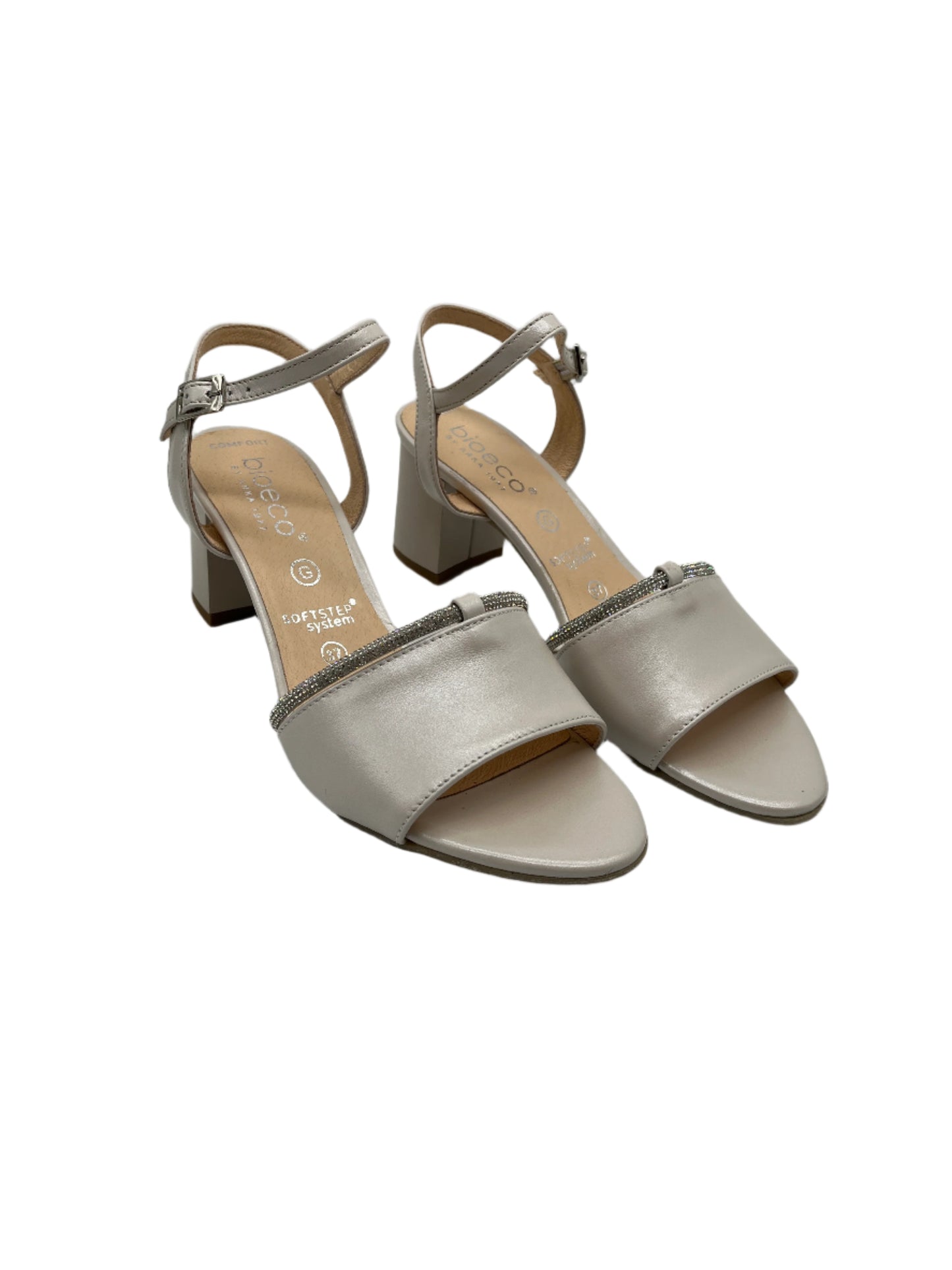 Bioeco by Arka 4040 2380+1661 Pearl Leather Block Heel Sandals with Slingback Strap