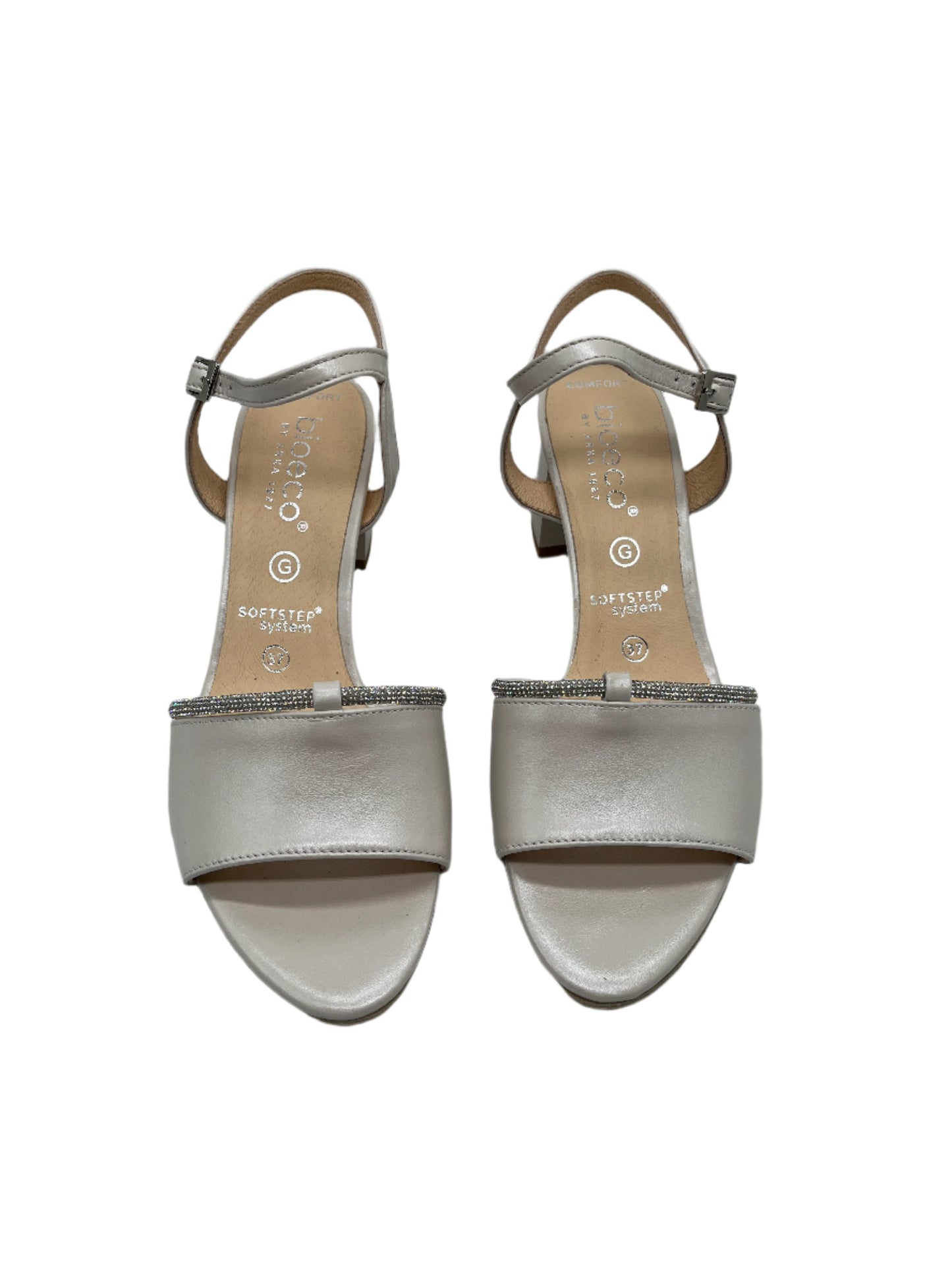 Bioeco by Arka 4040 2380+1661 Pearl Leather Block Heel Sandals with Slingback Strap