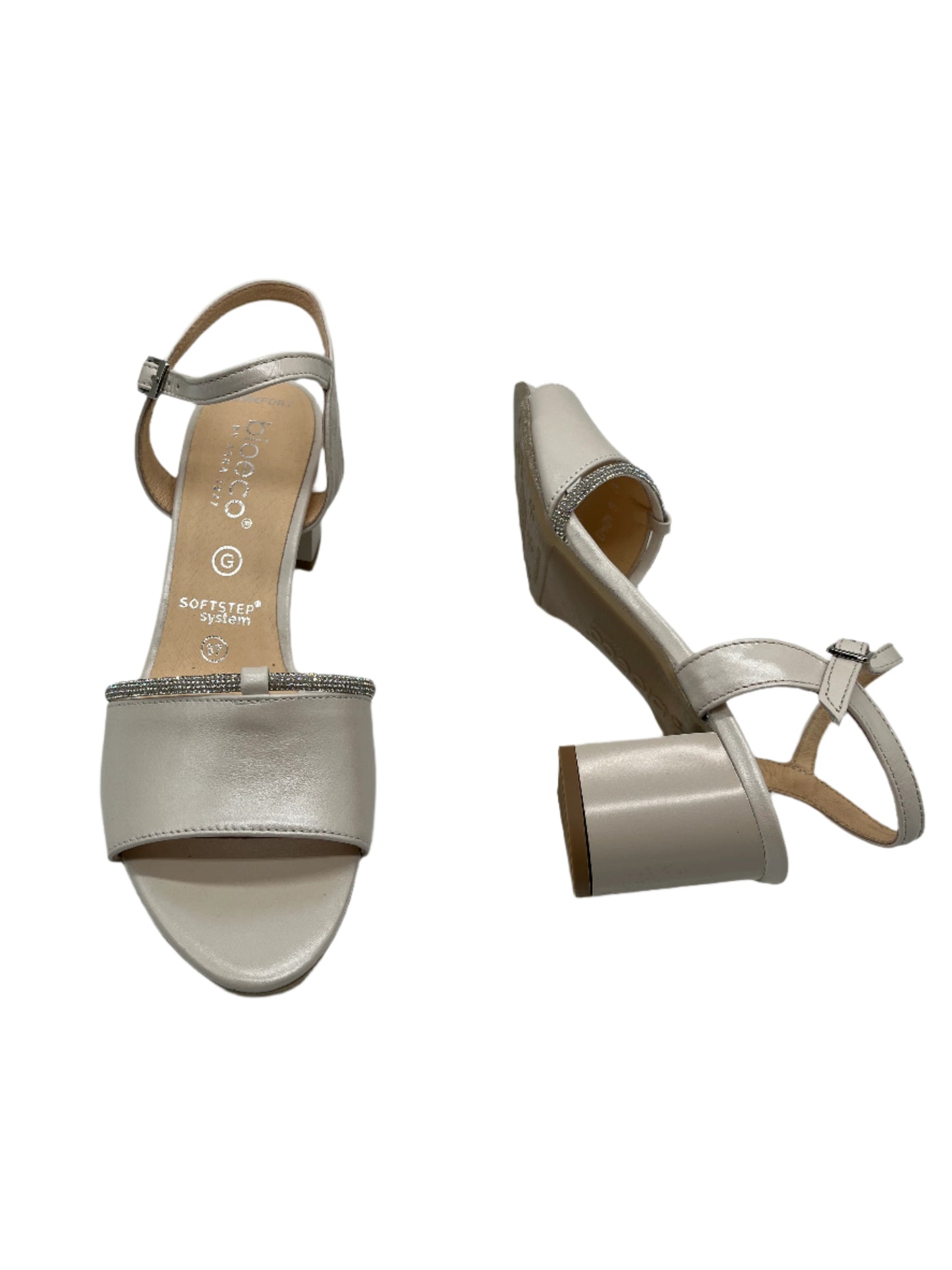 Bioeco by Arka 4040 2380+1661 Pearl Leather Block Heel Sandals with Slingback Strap
