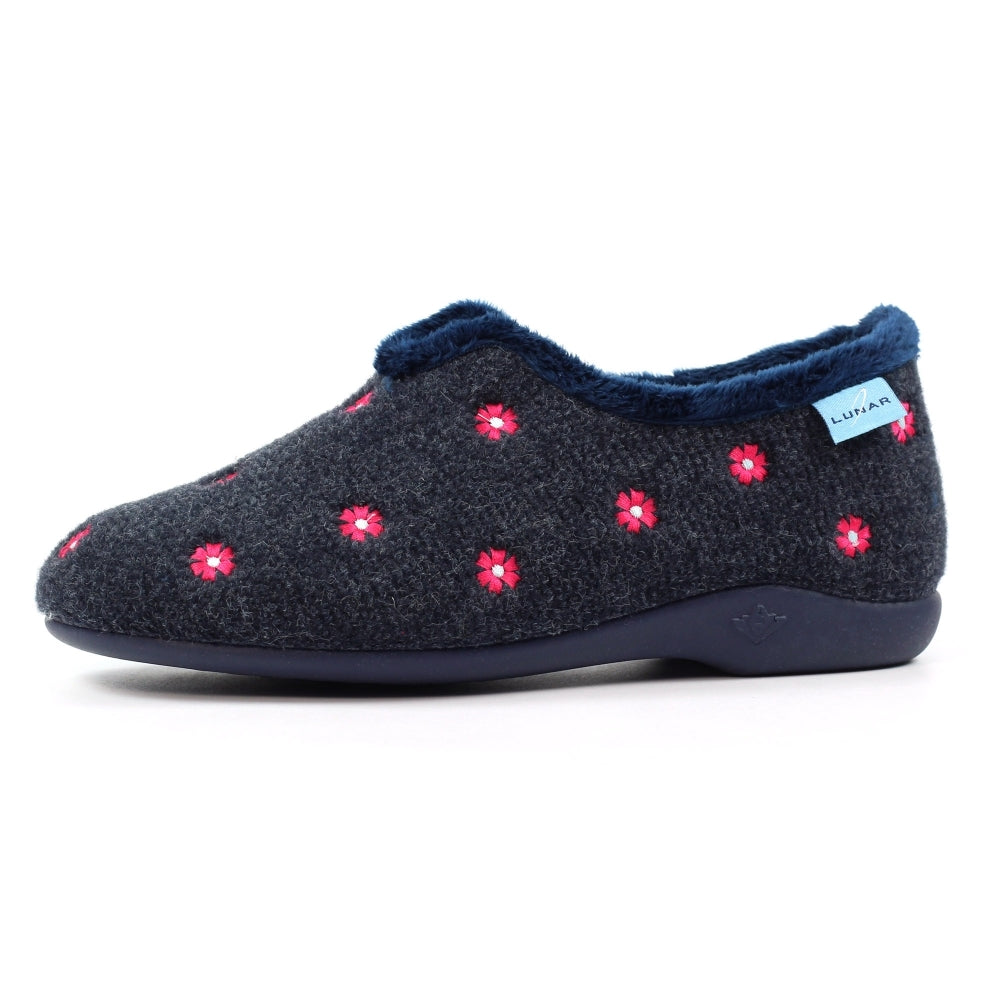 Lunar KLA250 Havana Navy Blue Flower Slippers
