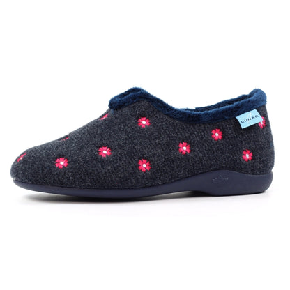 Lunar KLA250 Havana Navy Blue Flower Slippers