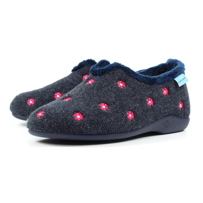 Lunar KLA250 Havana Navy Blue Flower Slippers