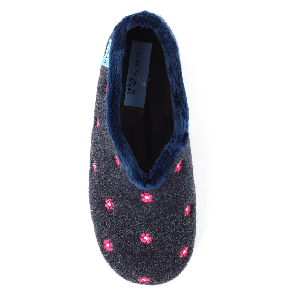 Lunar KLA250 Havana Navy Blue Flower Slippers
