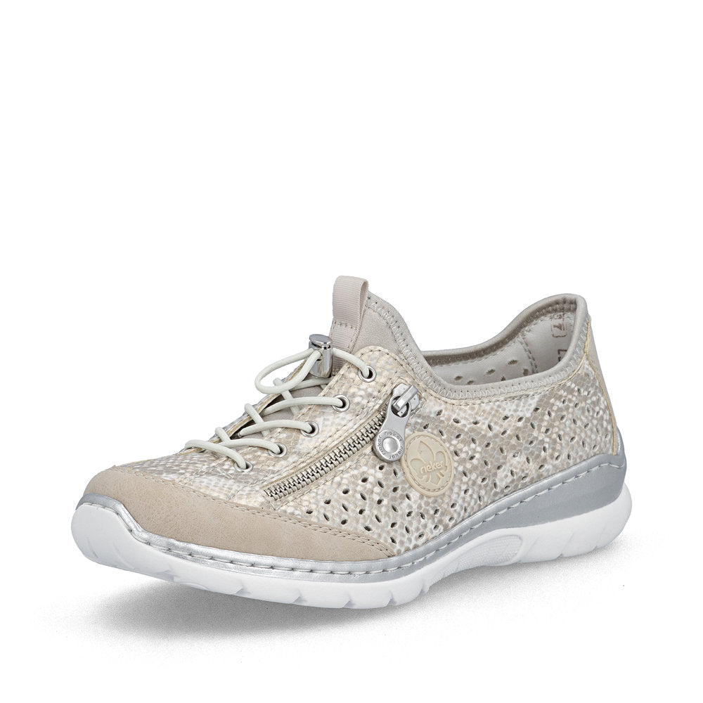 Rieker L3252-92 Beige, Off White & Gold F 1/2 Fit Elastic Speed Lace Shoes